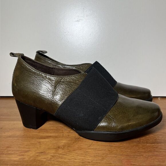 Wolky Forest Green Slip On Heeled Shoes  Elastic Strap‎ Block Heel Boho - Picture 1 of 10